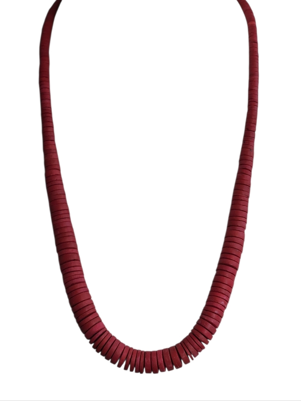 Red Bead Wood Disk Necklace
